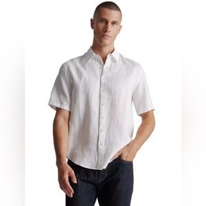 Quince Men’s White Button Up. 100% European Linen Short Slv. Casual Shirt Top L